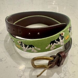 Smathers & Branson Green Spaniel Needlepoint Belt